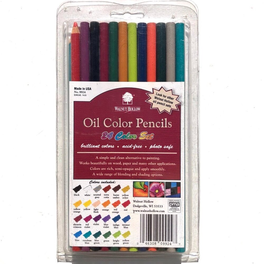 Walnut Hollow Oil Color Pencils Set of 24 #9924 discontinued USA 2 sharpened